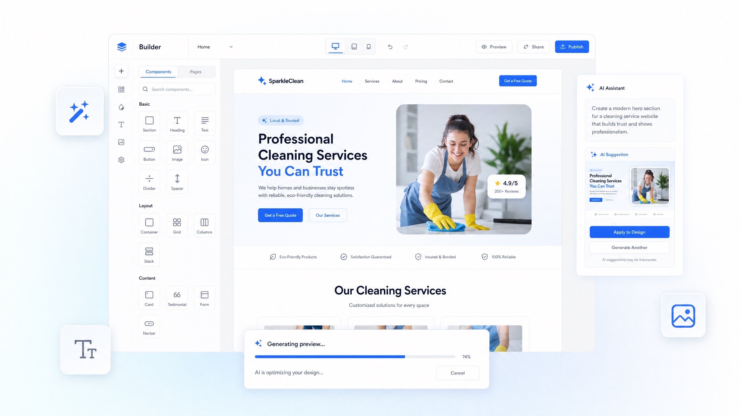 AI-assisted website builder interface