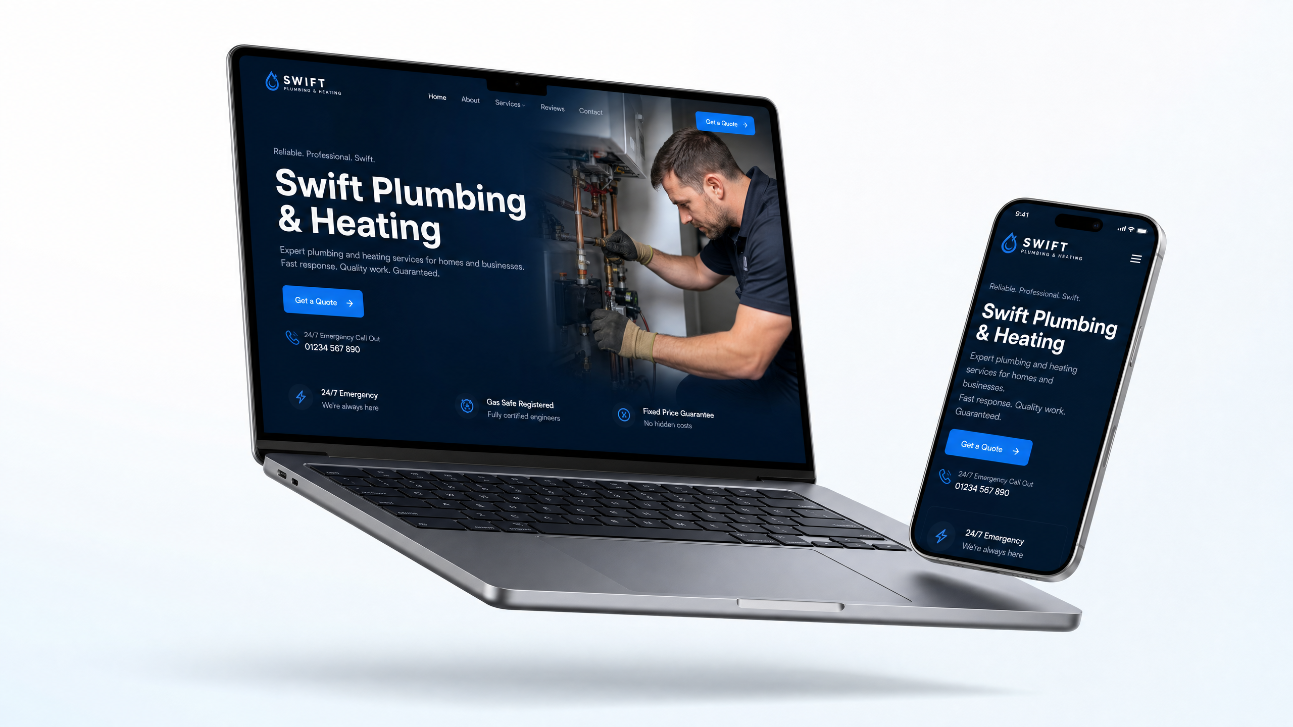 Example local business website on laptop and phone
